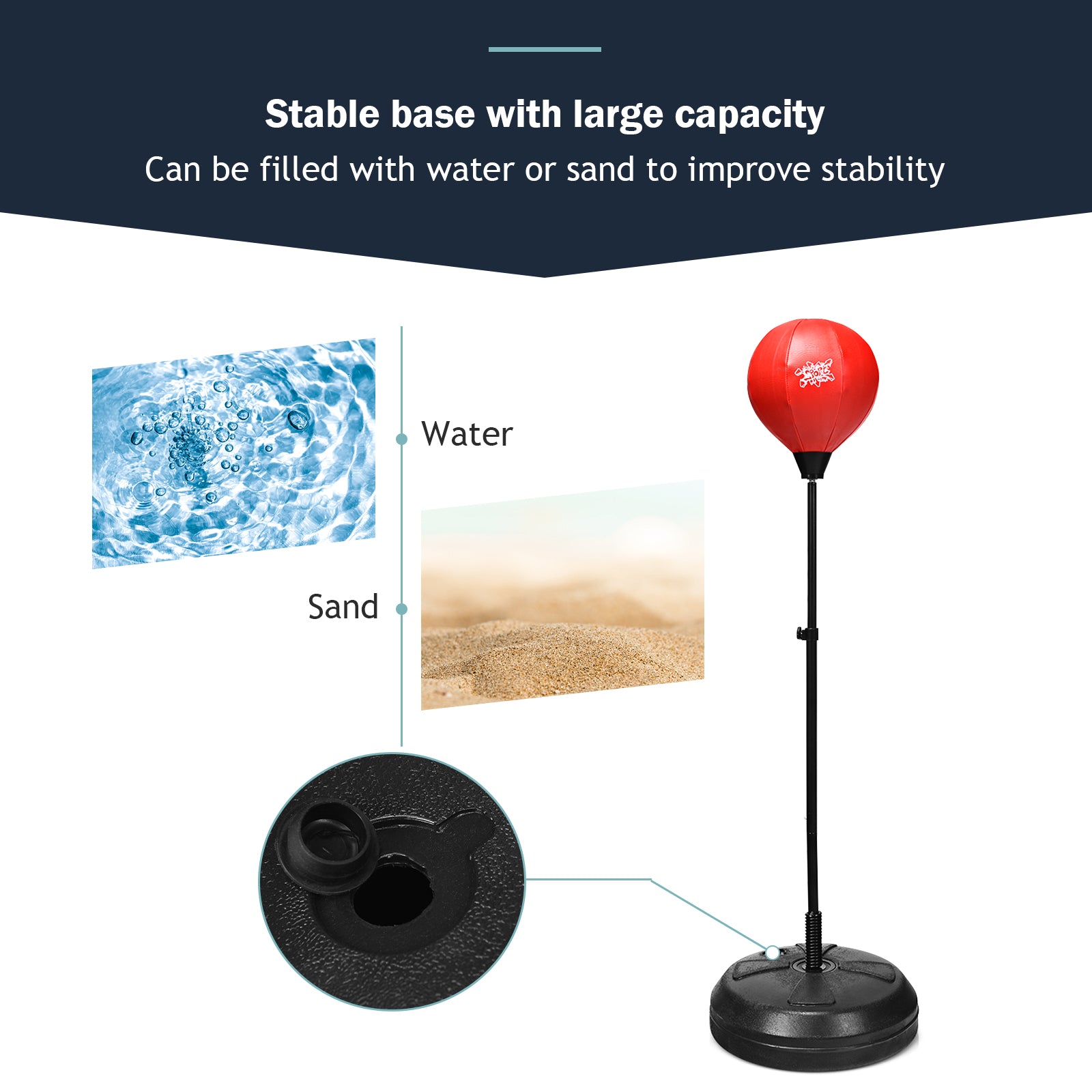 122cm Height Adjustable Speed Ball Reflex Bag Kit with Stand and Gloves-Black